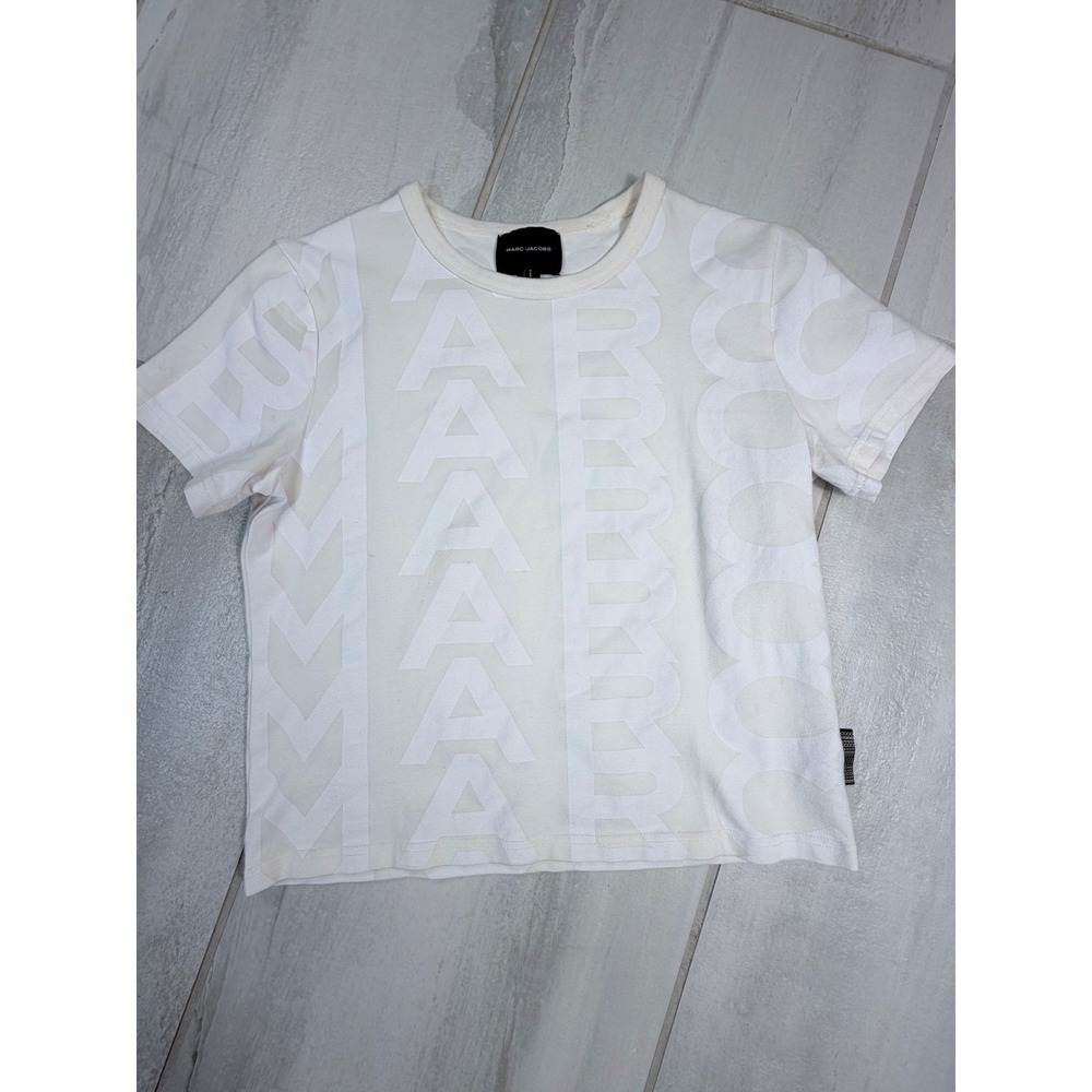Marc Jacobs Monogram Baby Tee White Cream Logo Print C605P02PF22 Small
